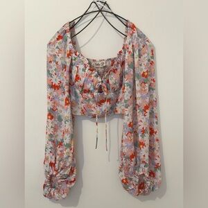 Floral Long-Sleeve Crop Top in Multicolor